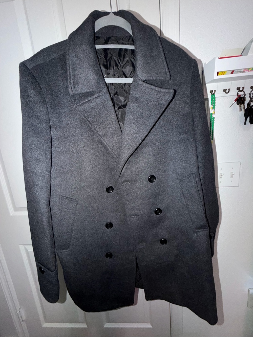 Zara Men's Double-Breasted Pea Coat in Charcoal Gray
